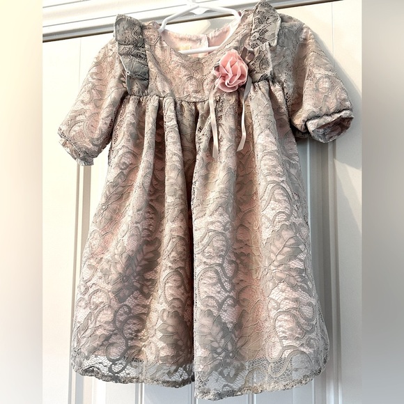 Laura Ashley Other - NWOT Laura Ashley 24 Months Gray and Pink Lace Dress